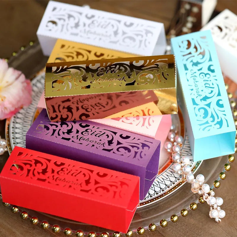 5Pcs Eid Mubarak Gift Box Paper Cookie Candy Bag Ramadan Kareem Decor Islamic Muslim Party Supplies Eid Al-fitr Gift