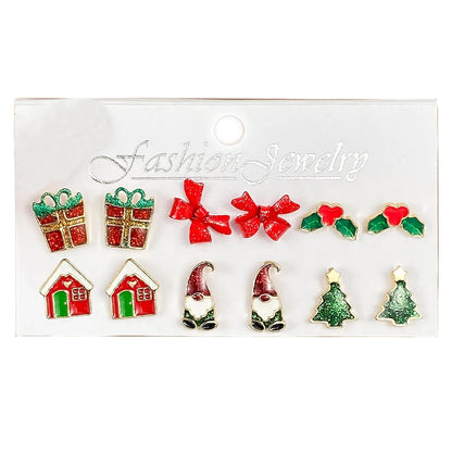 Christmas Elk Candy Santa Claus Drop Oil Stud Earrings