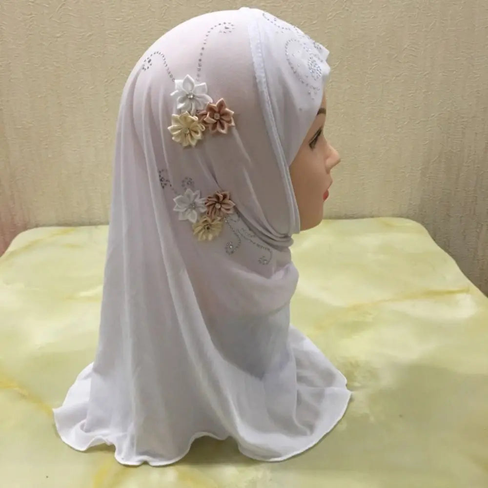 Beautiful Small Girl Hijab With Flowers Fit 2-6 Years Old Kids Pull On Islamic Scarf Head Wrap Headscarf Headbands Girl Headband