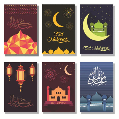 6pcs Eid Mubarak Invitation Cards with Envelope Ramadan Gift Decorations Greeting Card Islamic Muslim Eid Decor