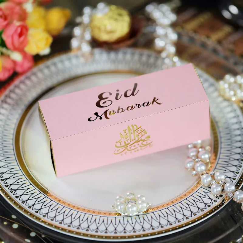 5Pcs Eid Mubarak Gift Box Paper Cookie Candy Bag Ramadan Kareem Decor Islamic Muslim Party Supplies Eid Al-fitr Gift