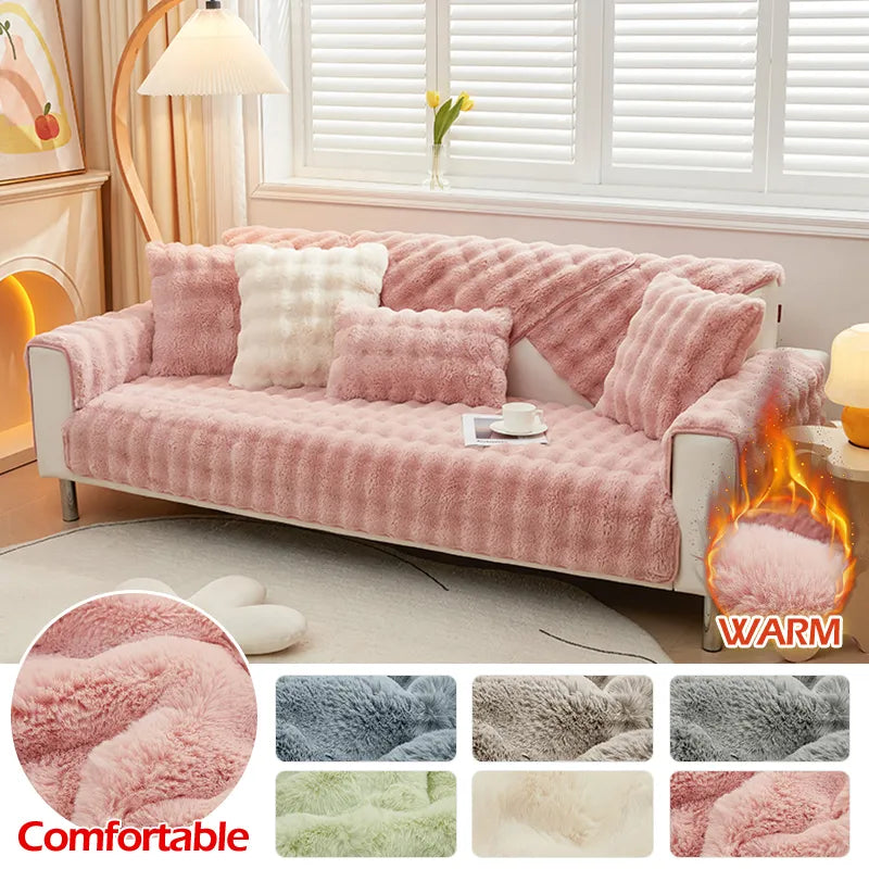 Thicken Rabbit Plush Sofa Slipcover Universal Non-slip Super Soft Sofa Towel Couch Cushion For Living Room Modern Home Decor