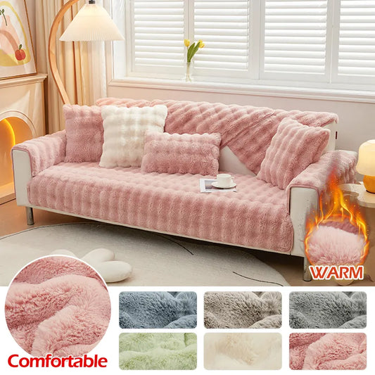 Thicken Rabbit Plush Sofa Slipcover Universal Non-slip Super Soft Sofa Towel Couch Cushion For Living Room Modern Home Decor