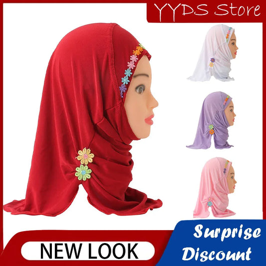 Children's Hat Little Girl Handmade Flower Hat Malay Gauze Headscarf Islamic Muhammad Prayer Hat 2 To 6 Years Old