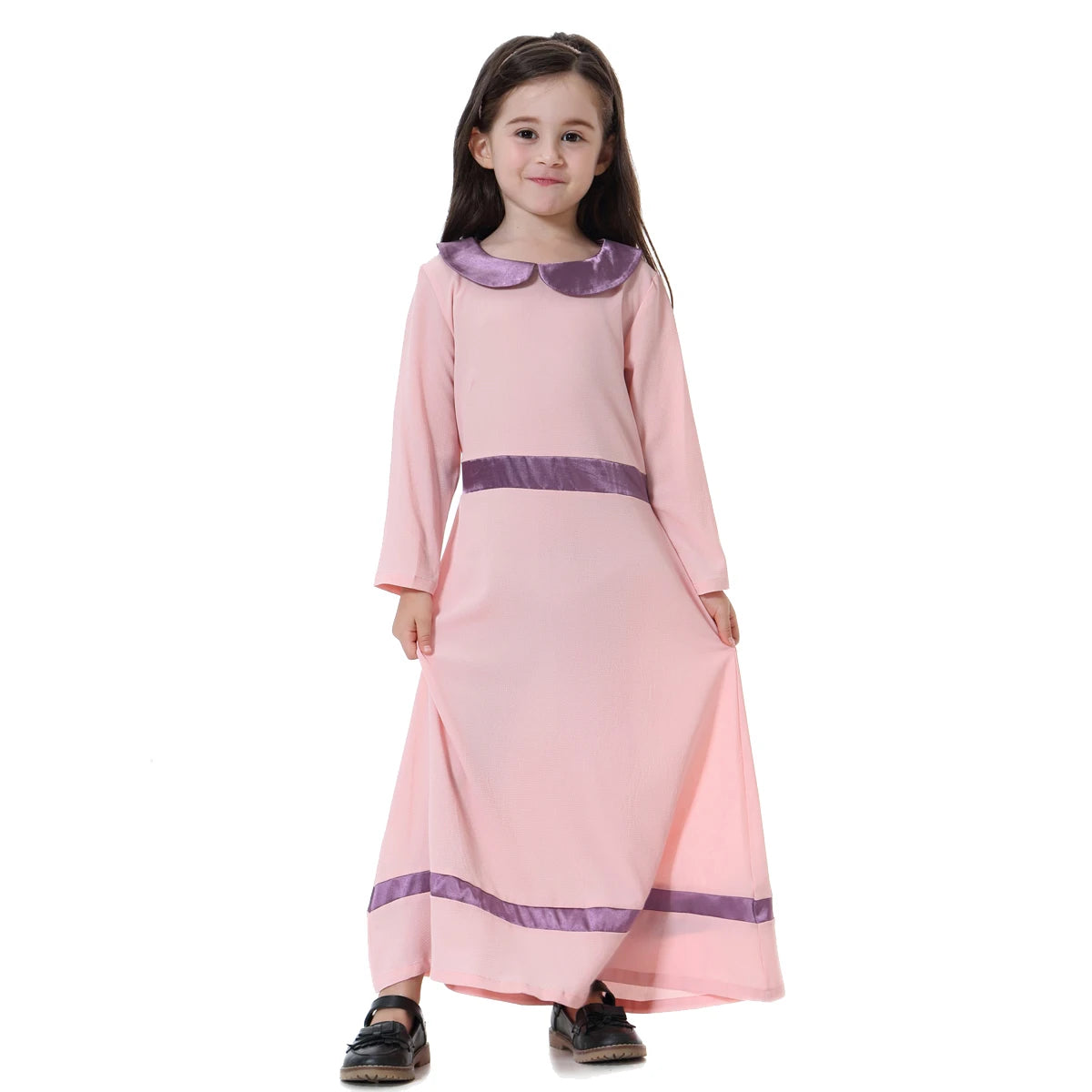 Girls Muslim Abaya Kids Long Sleeve Maxi Dress Turkey Arab Kaftan Islamic Party Holiday Gown Prayer Kaftan Robe Child Clorhing