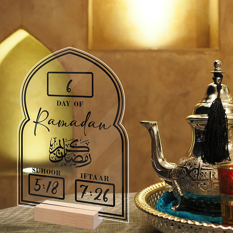 Reusable Acrylic Ramadan Calendar Board Wooden Base Countdown Gifts With Pen