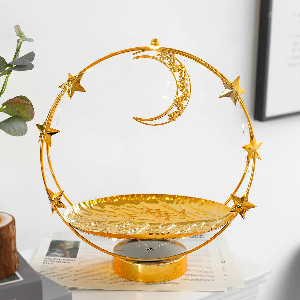 Metal EID Mubarak Light Candlestick Tray Islam Muslim Festival Star Moon Lamp Ornaments Ramadan Party Decorations for Home