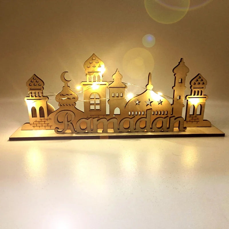 Ramadan Decorations Wooden LED Light Table Ornaments Islamic Muslim Eid Mubarak Supplies