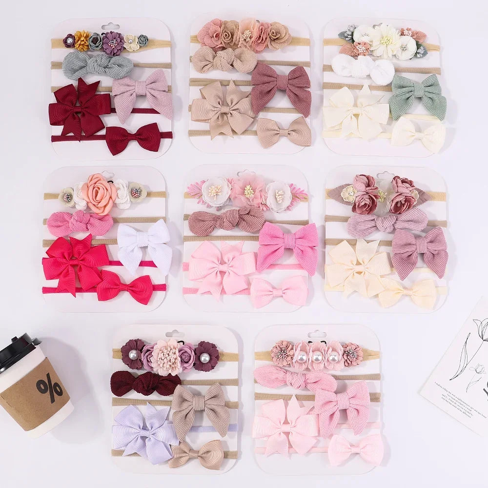 5Pcs/Set Baby Bows Lace Flower Headband