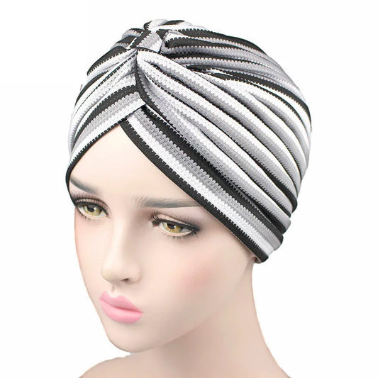 Women Knitted Striped Turban High Quality Breathable Turban Hat Headband Headwear For  Hijab Hair Accessories