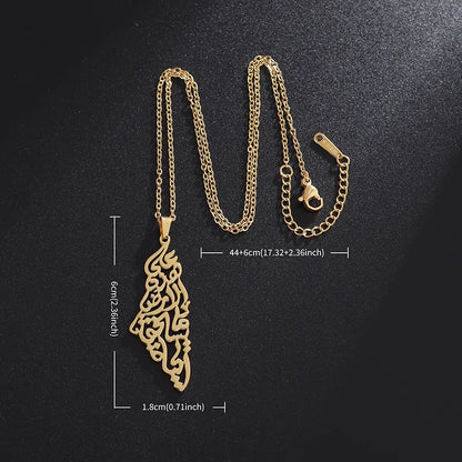 Exquisite Hollow Map Pendant Necklace for Women Men Fashion Charm Arabic Stainless Steel Amulet Jewelry