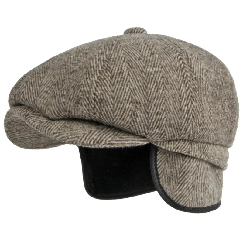 Winter Cap Hat Thick Warm Men Beret Cap Male Vintage Wool Beret Hat Dad Grandfather Ivy Octagonal Newsboy Flat Cap