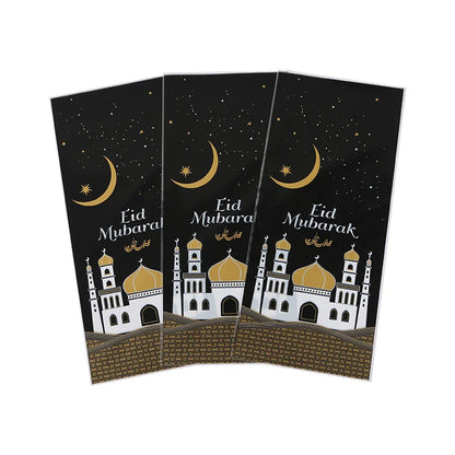 Eid Mubarak Castle Flat Binding Pocket Ramadan Kareem Decor 2024 Plastic Cookie Candy Muslim Party Supplies Eid Al-fitr Gift Bag