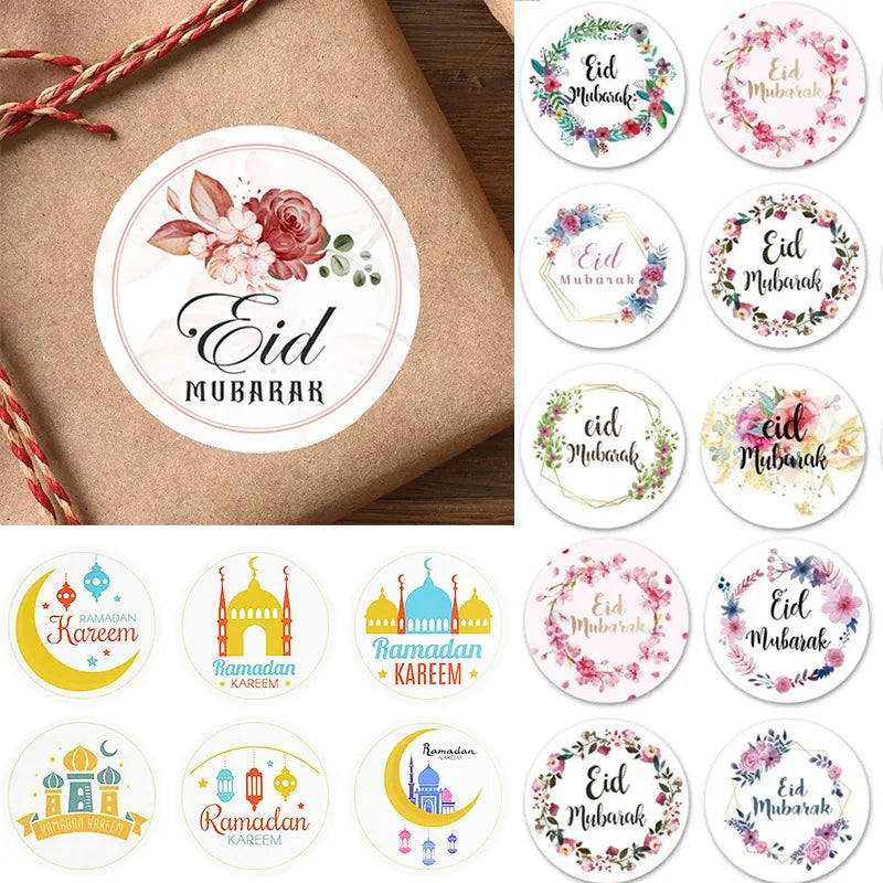 90/120pcs Eid Mubarak Paper Sticker Labels Ramadan Gifts Candy Bag Packing Self-adhesive Stickers For Islamic Muslim Party Decor