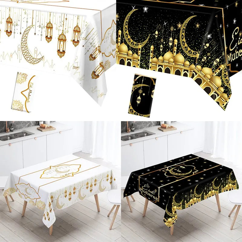 Eid Mubarak Tablecloths Ramadan Decoration for Home 2024 Islamic Muslim Party Decor Ramadan Tableware Supplies Eid Al Adha Gift