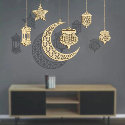 Eid Mubarak Wooden Pendant Ornament Ramadan Kareem Gifts Ramadan Decoration for Home Eid Muslim Party Decor Eid Mubarak Supplies