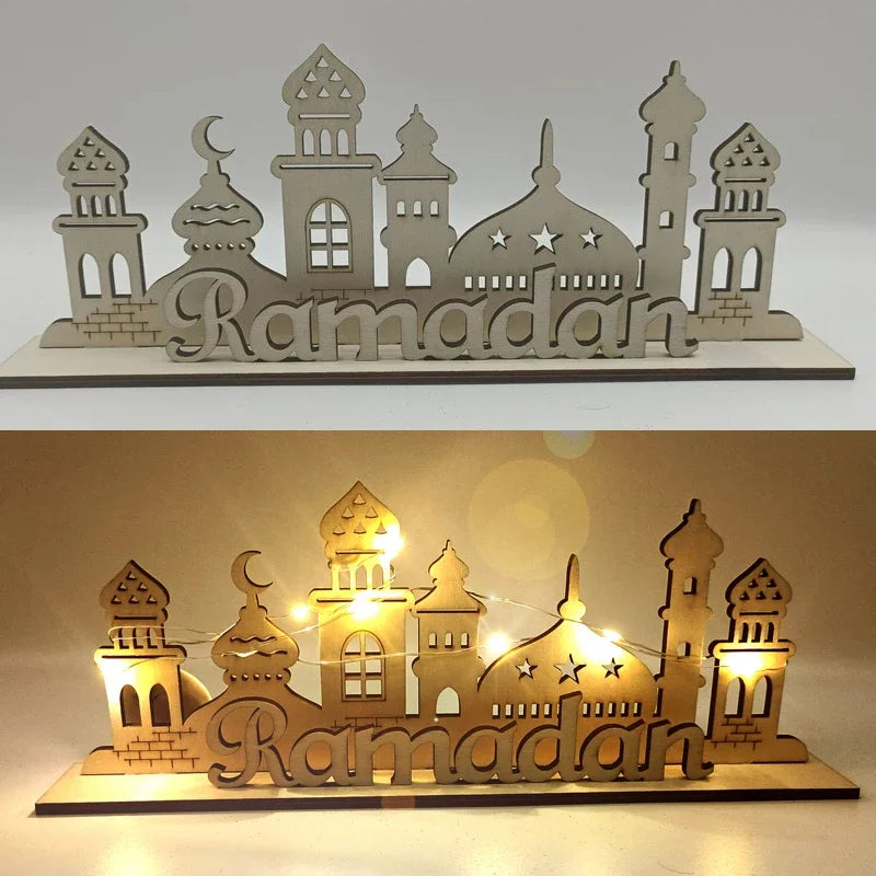 Ramadan Decorations Wooden LED Light Table Ornaments Islamic Muslim Eid Mubarak Supplies