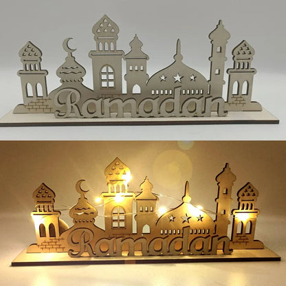 Ramadan Decorations Wooden LED Light Table Ornaments Islamic Muslim Eid Mubarak Supplies