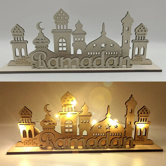 Ramadan Decorations Wooden LED Light Table Ornaments Islamic Muslim Eid Mubarak Supplies