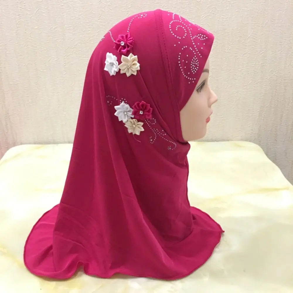 Beautiful Small Girl Hijab With Flowers Fit 2-6 Years Old Kids Pull On Islamic Scarf Head Wrap Headscarf Headbands Girl Headband