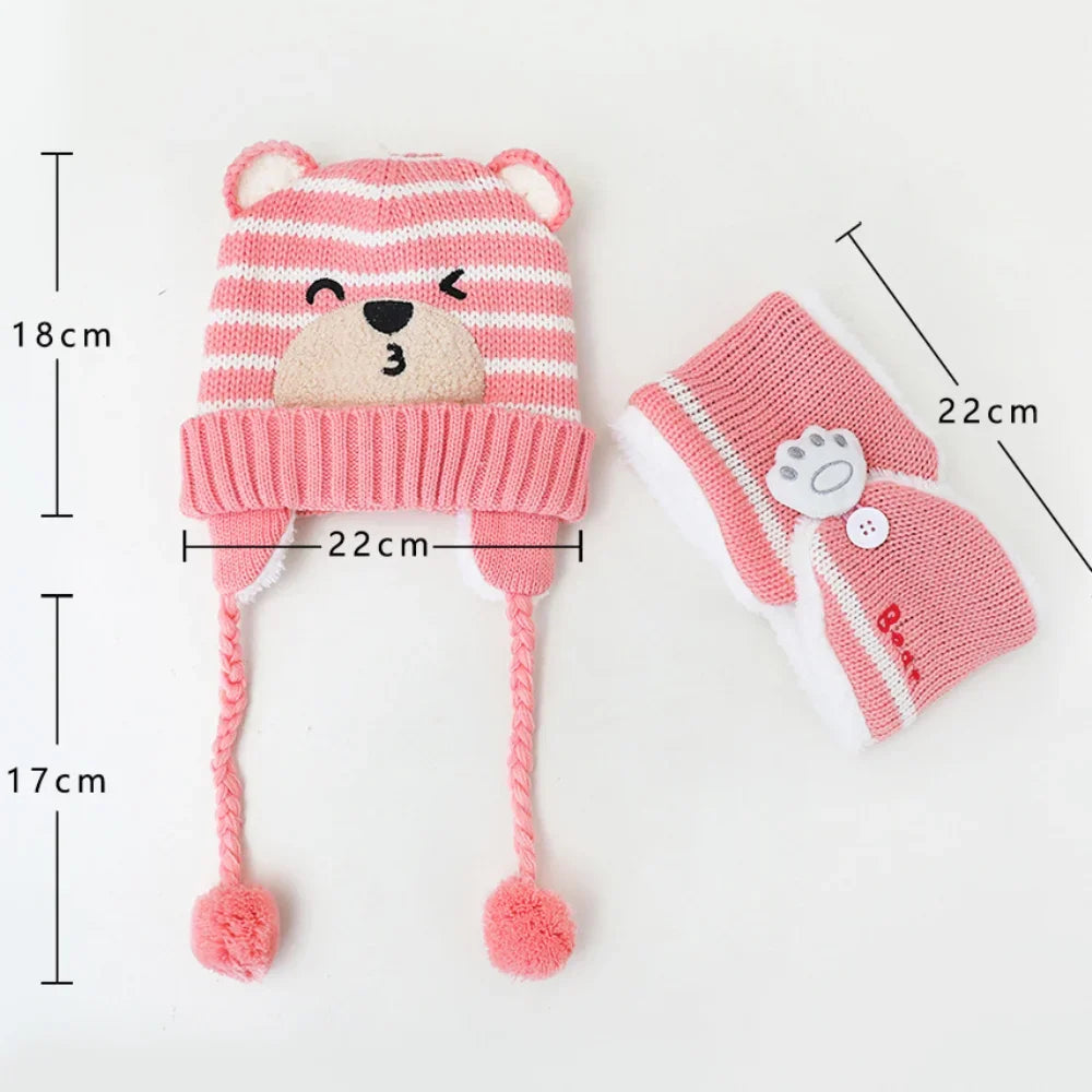 Baby Hat Autumn Winter Plus Fleece Knitted Children's Infant Bear Wool Ear Protection Cap