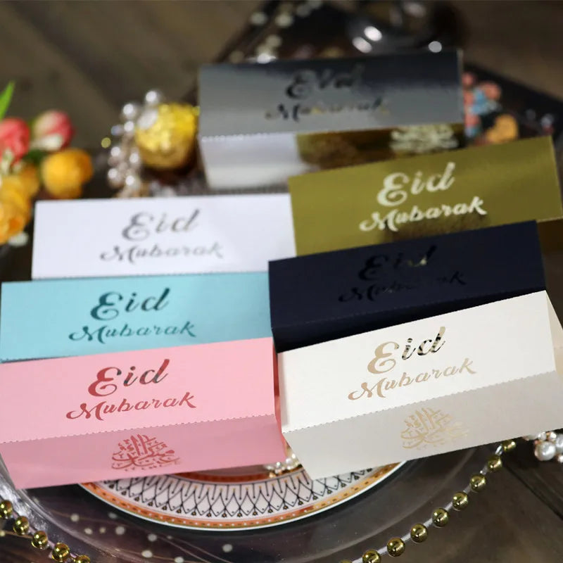 5Pcs EID Mubarak Gift Box Ramadan Kareem Dragee Candy Cookie Packing Box Muslim Islamic Festival Party Decoration Supplies