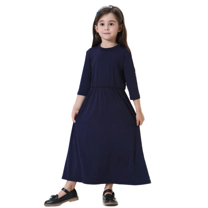 Girls Muslim Abaya Kids Long Sleeve Maxi Dress Turkey Arab Kaftan Islamic Party Holiday Gown Prayer Kaftan Robe Child Clorhing