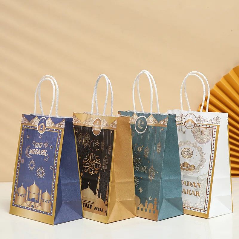 2/5Pcs Eid Mubarak Kraft Paper Gift Bag Ramadan Decoration 2024 Aid Mubarak Eid Al Adha Muslim Islamic Festival Event Decoration