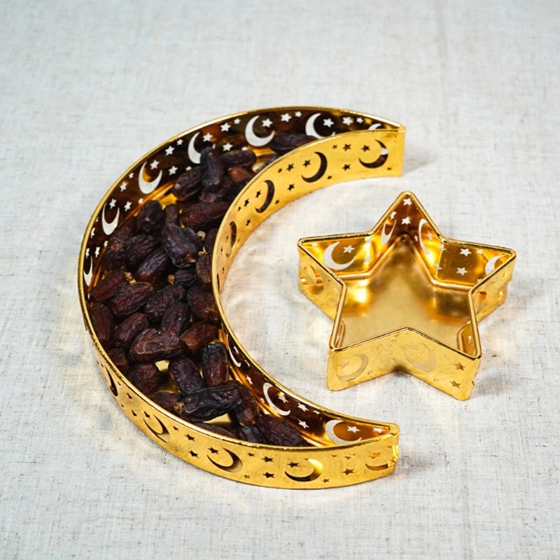 Crescent Moon Srar Eid Ramadan Party Food Serving Tableware Holder Decor Ornament Dessert Pastry Tray Display cake stand