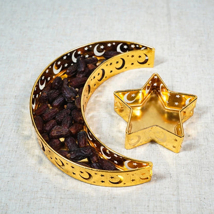 Crescent Moon Srar Eid Ramadan Party Food Serving Tableware Holder Decor Ornament Dessert Pastry Tray Display cake stand