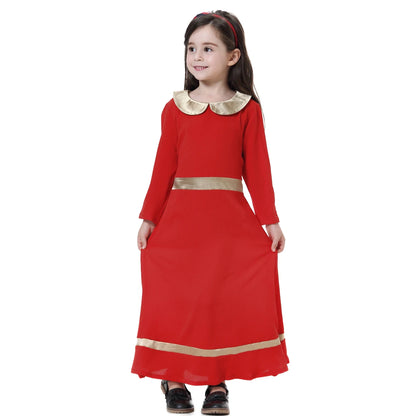 Girls Muslim Abaya Kids Long Sleeve Maxi Dress Turkey Arab Kaftan Islamic Party Holiday Gown Prayer Kaftan Robe Child Clorhing