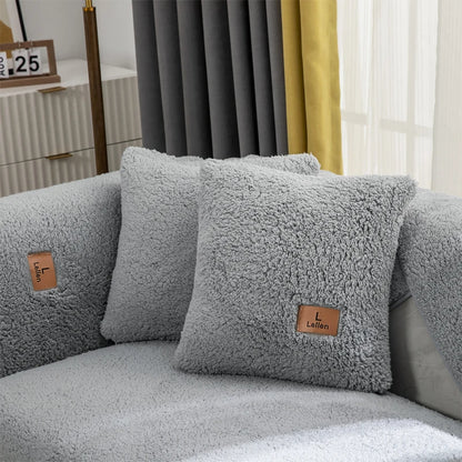 Modern Solid Color Winter Lamb Wool Sofa Towel Thicken Plush Soft And Smooth Sofa Covers For Living Room Anti-slip Couch Cover