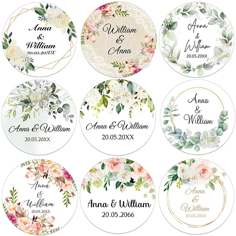 100pcs Personalized Round Circle Label Stickers Custom Stickers for Wedding Bridal Shower Baptism Communion Bar