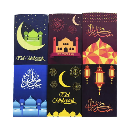 18Pcs Eid Mubarak Greeting Cards with Envelopes Sealing Stickers Eid Ramadan Note Cards Greetings Cards Muslim Party Supplies