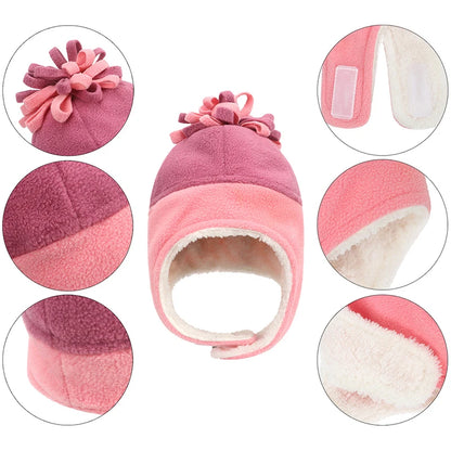 Cute Flower Baby Hat Earflap Cap 1-4Y Winter Autumn Polar Fleece Thick Boys Girls Hats Solid Toddler Windproof Warm Hats Kids