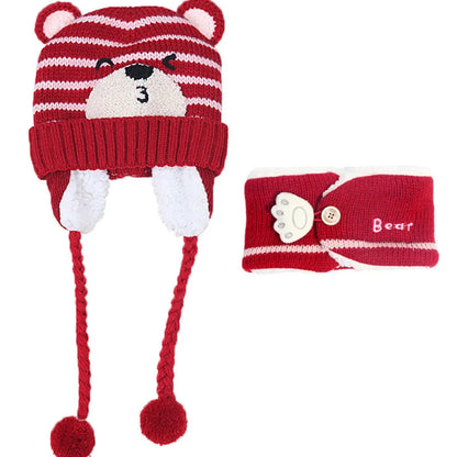 Baby Hat Autumn Winter Plus Fleece Knitted Children's Infant Bear Wool Ear Protection Cap