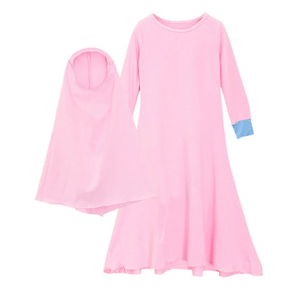 Muslim Islamic Girls' Ramadan Abaya With Hijab Full Length Robe Burka Maxi Little Kid Toddler Baby Girl Dresses 1 to 14 Years