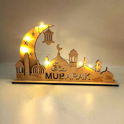 Ramadan Decorations Wooden LED Light Table Ornaments Islamic Muslim Eid Mubarak Supplies