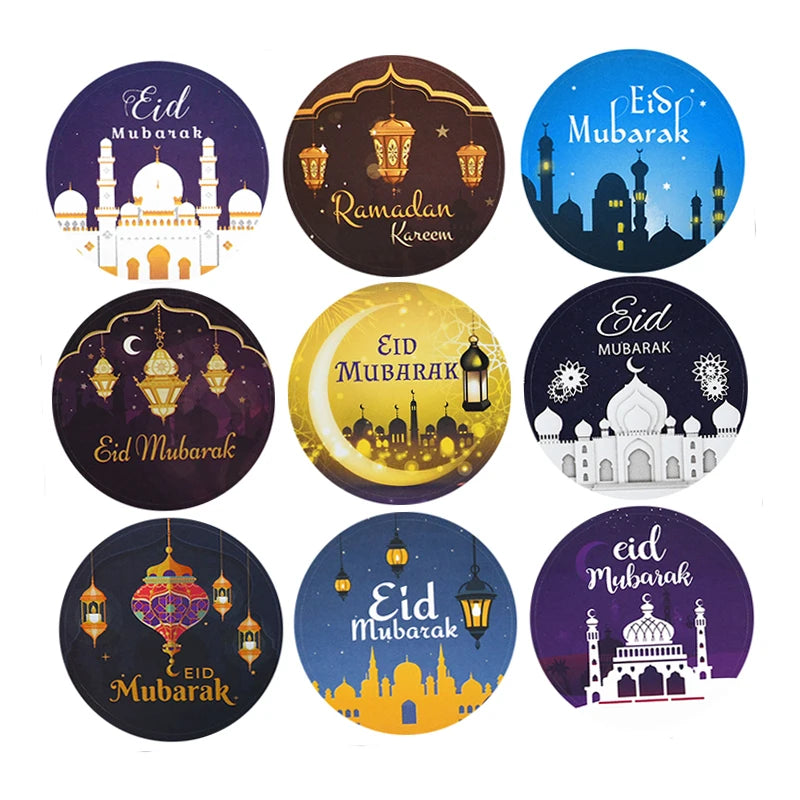 60/120pcs EID Mubarak 4cm Round Label Stickers Gift Wrapping DIY Envelope Stationery Seal Stickers Islamic Muslim Party Gifts