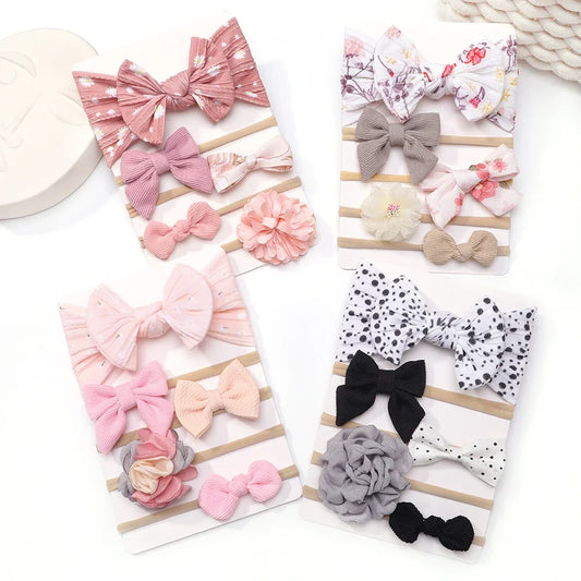 5Pcs/Set Baby Bows Lace Flower Headband