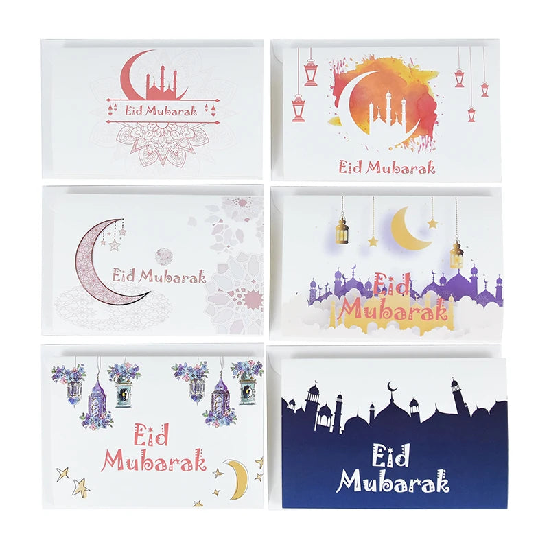 18Pcs Eid Mubarak Greeting Cards with Envelopes Sealing Stickers Eid Ramadan Note Cards Greetings Cards Muslim Party Supplies