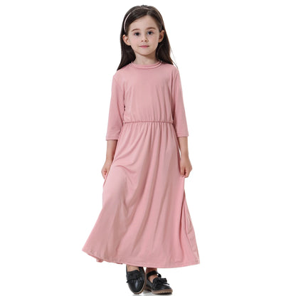 Girls Muslim Abaya Kids Long Sleeve Maxi Dress Turkey Arab Kaftan Islamic Party Holiday Gown Prayer Kaftan Robe Child Clorhing