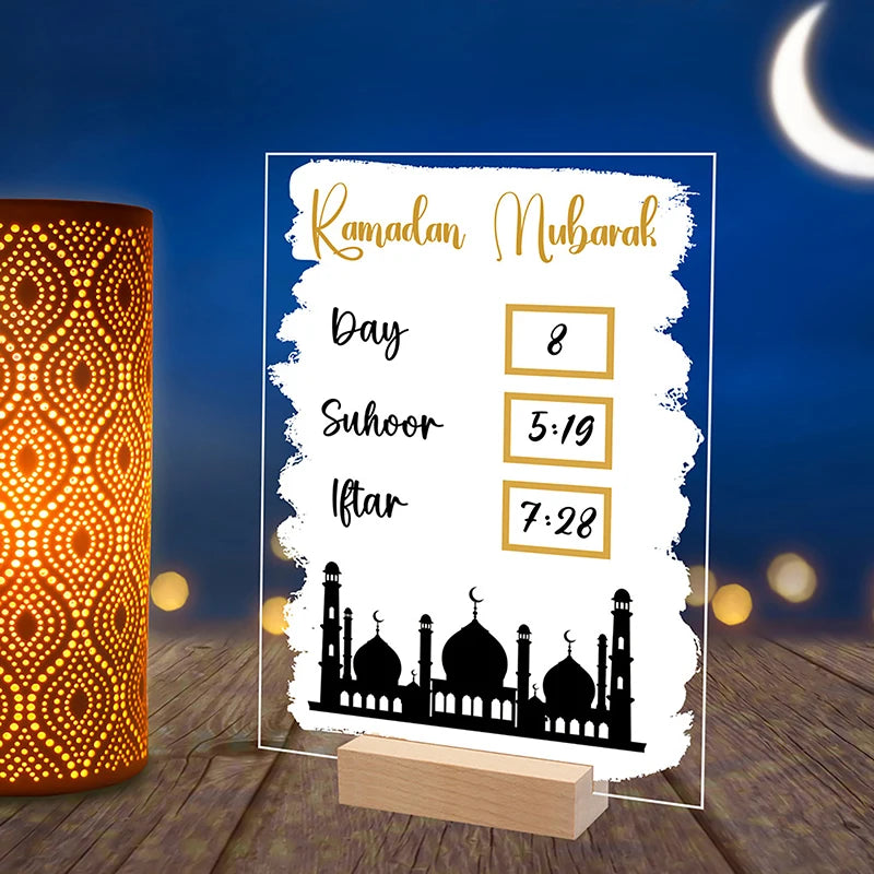 Reusable Acrylic Ramadan Calendar Board Wooden Base Countdown Gifts With Pen