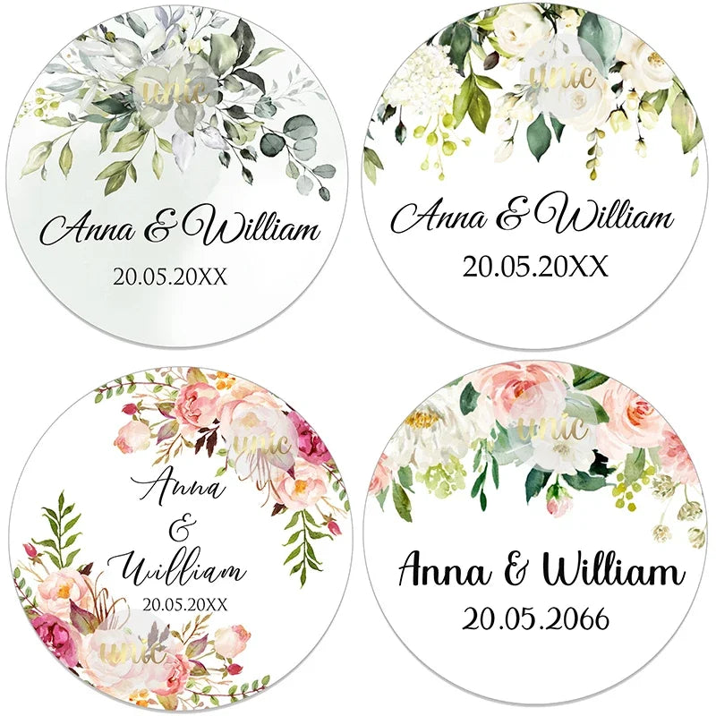 100pcs Personalized Round Circle Label Stickers Custom Stickers for Wedding Bridal Shower Baptism Communion Bar