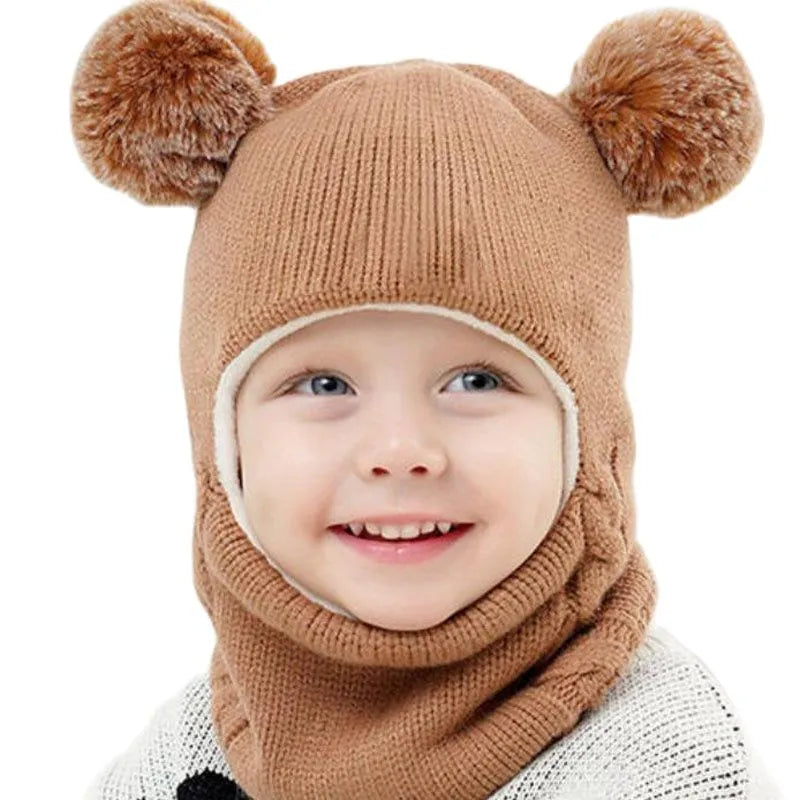 Solid Windproof Winter Child Infant Knit Hat Knitted Warm Fleece Kids Girls Earflap Caps