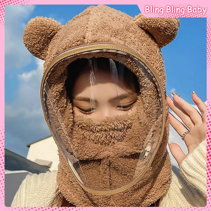 All-In-One Hat Face Masks Withstand Wind Winter Thicken Bears Multifunction Parent-Child Cap