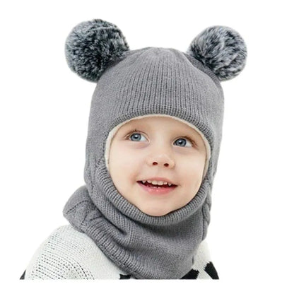 Solid Windproof Winter Child Infant Knit Hat Knitted Warm Fleece Kids Girls Earflap Caps