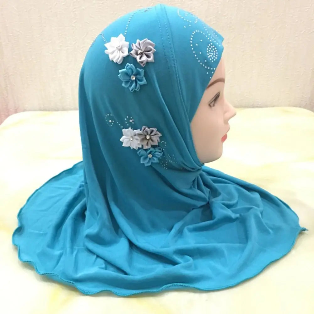 Beautiful Small Girl Hijab With Flowers Fit 2-6 Years Old Kids Pull On Islamic Scarf Head Wrap Headscarf Headbands Girl Headband