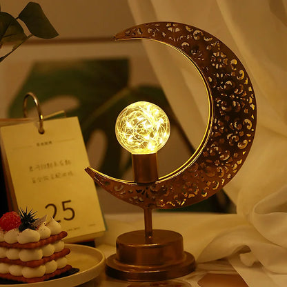 Gold Ramadan Moon Led Lamp Decoration for Home Metal Ramadan Kareem Light Decoration Eid Mubarak Muslim Eid Al Adha Gift