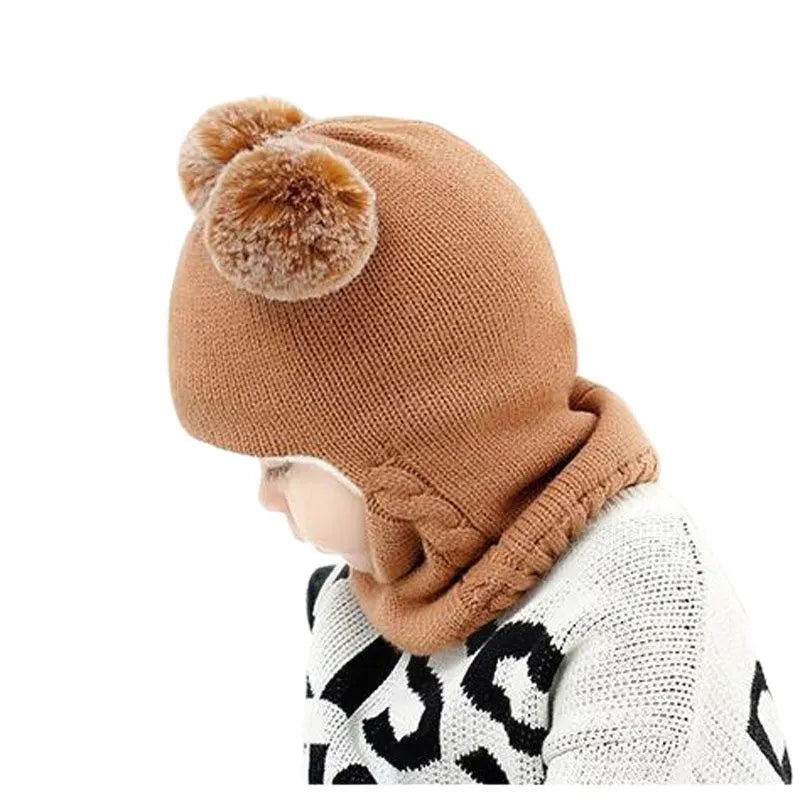 Solid Windproof Winter Child Infant Knit Hat Knitted Warm Fleece Kids Girls Earflap Caps